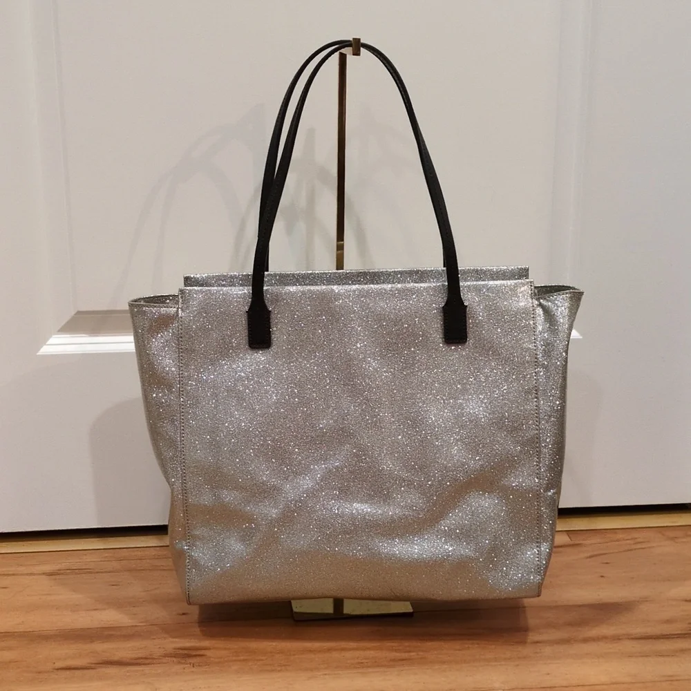 Kate Spade GUC Mavis Silver Taden Street Tote Shimmer Glitter Bag Purse CALLOUTS - Picture 4 of 16